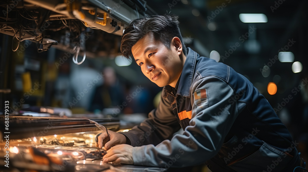 Factory worker in action: Industry and engineering