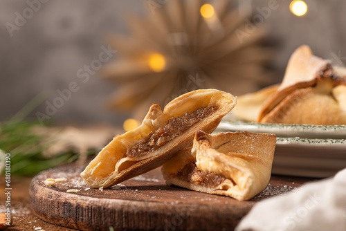 Traditional portuguese conventual sweet called Pitos de Santa Luzia from Vila Real, Portugal. photo