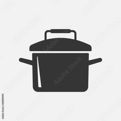 Cooking pot black icon. Preparing food. Homemade meal. Vector 