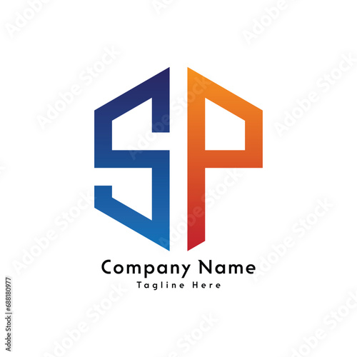 SP letter polygon shape logo design icon