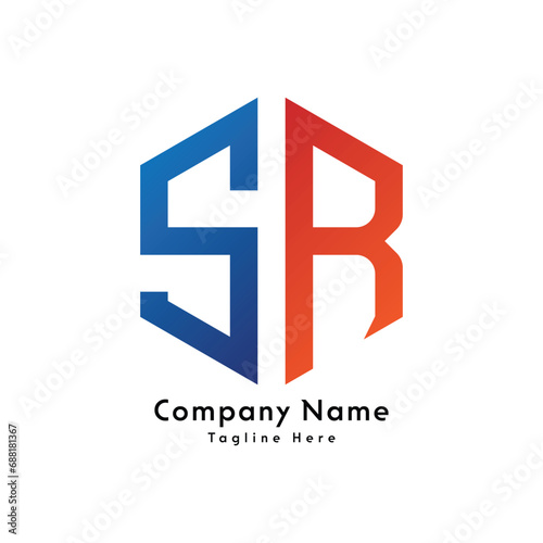 SR letter polygon shape logo design icon
