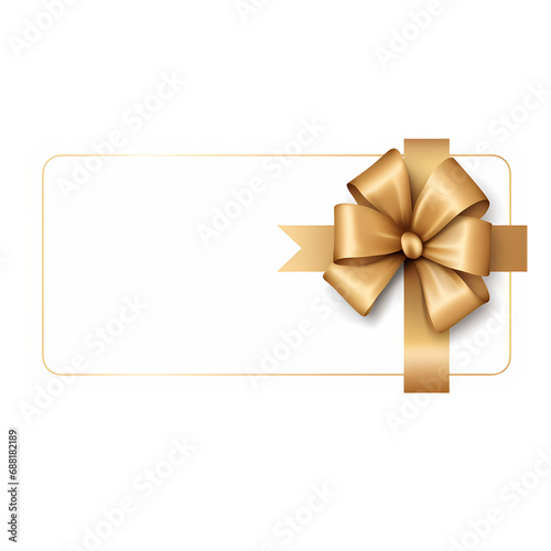 White gift certificate with gold ribbon and bow isolated on transparent background