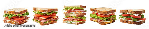 Delicious sandwich set with green salad and vegetables isolated on transparent background. Generative AI