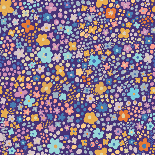 Seamless pattern with small flowers for children's and women's clothing in vector on a dark background
