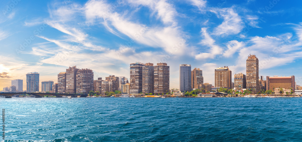 Skyline of Cairo, beautiful view from the Great Nile River, Egypt
