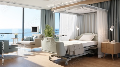 Private space for patient in modern hospital. Adaptable spaces for medical procedures and patients comfort © netrun78