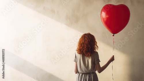 Postcard. girl with a balloon. Empty space for inscription