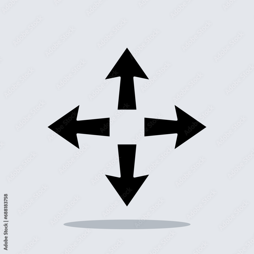 Outward arrow icon vector. Four Arrows icon sign symbol vector. Arrows pointing outward vector icon illustration isolated on gray background Outward arrow icon vector. Four Arrows icon sign symbol vector. Arrows pointing outward vector icon illustration isolated on gray background