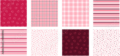 Valentine day background, seamless pattern with hearts in pink and red color