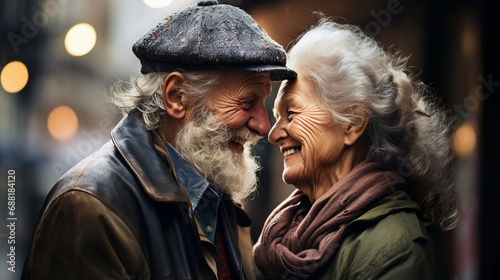 Close-Up of Elderly Couple Embracing  Showcasing Affection and Timeless Love