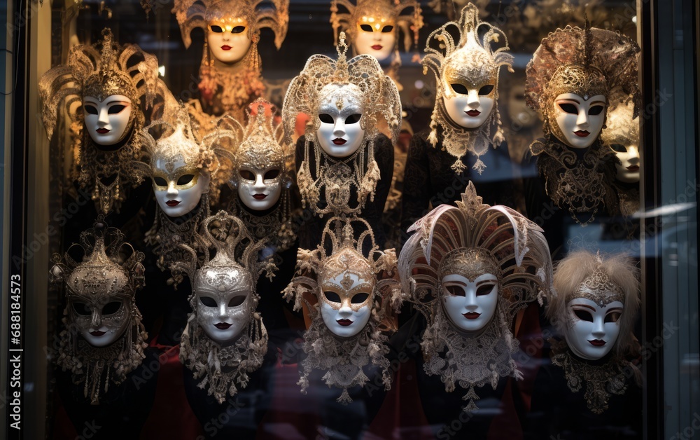 masks displayed in a Venetian shop window