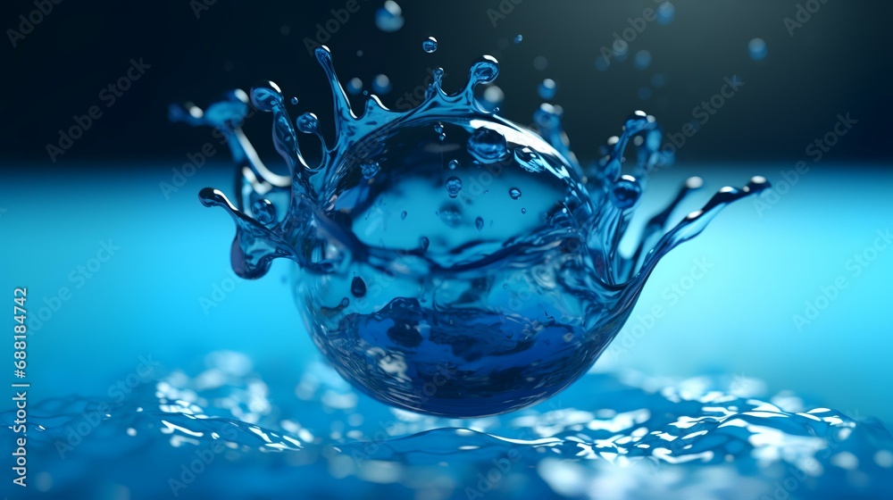 Blue water drop splashing on blue background. 3d render illustration Blue water drop splashing on blue background. 3d render illustration