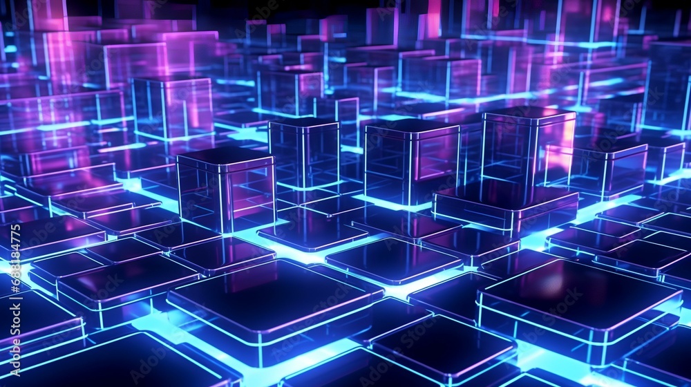 3d render, abstract background with neon glowing cubes. 3d illustration 3d render, abstract background with neon glowing cubes. 3d illustration