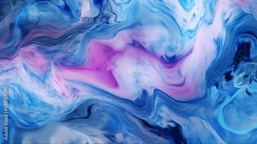 Abstract background with blue, pink and purple paint. Liquid marble texture.
