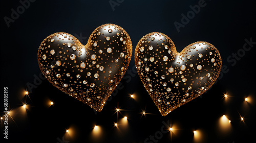 Golden Hearts Sparkling Against a Rich Black Background: A Luxurious Display of Affection