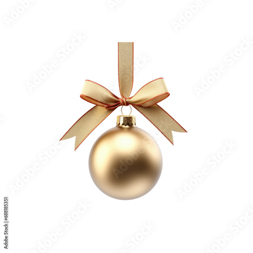 Gold Christmas ball and ribbon bow. clipart for design. Christmas elements. isolated on transparent background.