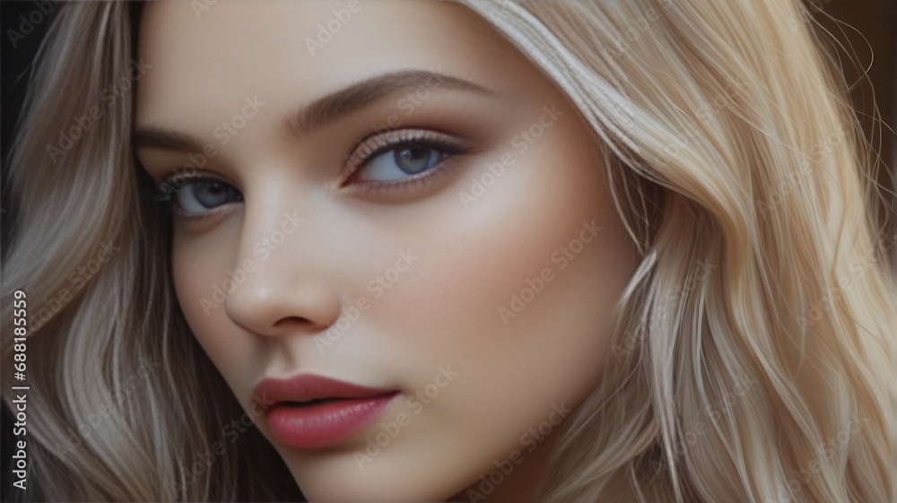 Close-up portrait of a beautiful young American woman beautiful skin and full lips Close-up portrait of a beautiful young American woman beautiful skin and full lips
