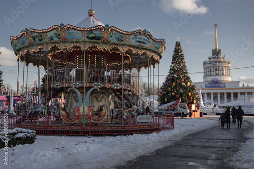 Kyiv, Ukraine. 04.12.2023: VDNG was beautifully decorated for the New Year holidays