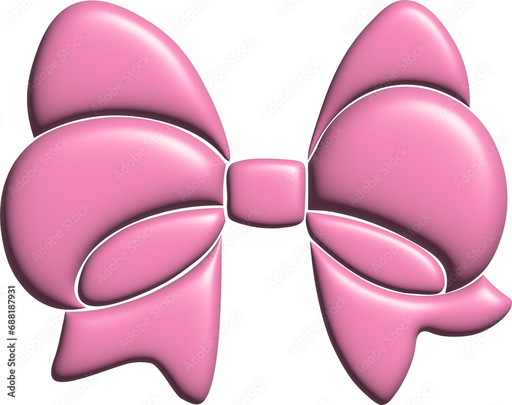 3D hand drawn pink gift bow, ribbon isolated on white background. 3D hand drawn pink gift bow, ribbon isolated on white background.