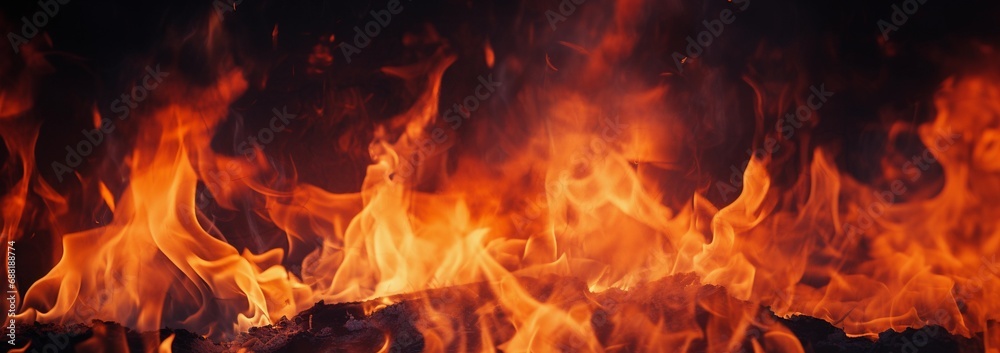 Abstract Fire in the fireplace, Abstract banner background of a roaring bonfire Abstract Fire in the fireplace, Abstract banner background of a roaring bonfire