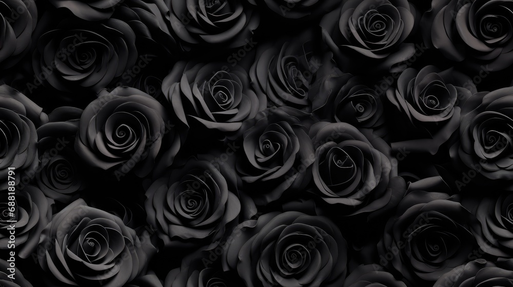 A close-up of fresh, black roses, capturing the intricate details and vibrant textures. seamless background