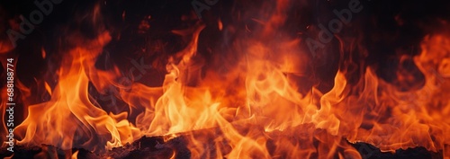 Abstract Fire in the fireplace, Abstract banner background of a roaring bonfire