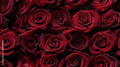 A close-up of fresh  dark red roses  capturing the intricate details and vibrant textures. seamless background