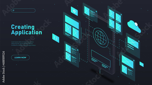 Creating web application black poster vector