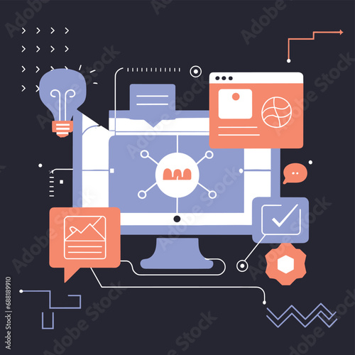 2d vector illustration web technologies, info graph presentation
