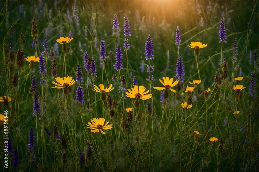 The patterns and colors of wildflowers in a natural meadow