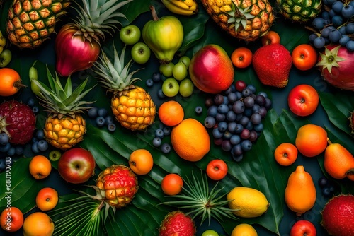 Vibrant and exotic island fruits and plant life with vivid colors