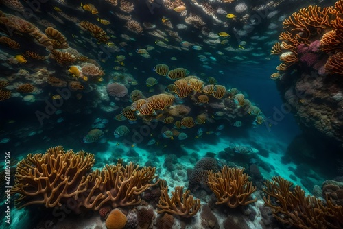 The intricate patterns of coral reefs in the island's surrounding sea
