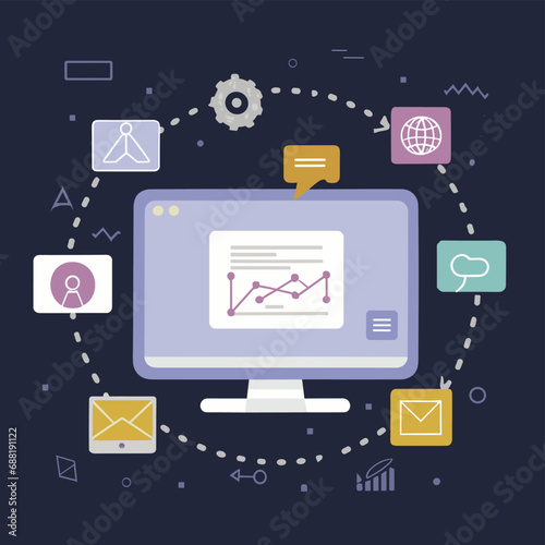 2d vector illustration web technologies, info graph presentation