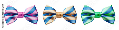 Colorful stripped silk bow ties on white transparent background photo