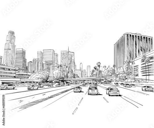 Los Angeles. California. USA. Hand drawn city sketch. Vector illustration.