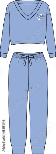 Sweatshirt, sweatpants fashion flat sketches. Apparel template. home wear set. pajama set. 