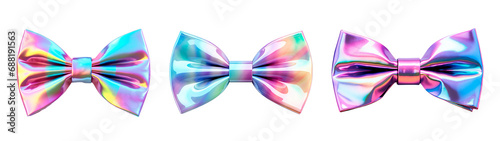 Holographic abstract patterned bow ties over isolated transparent background photo