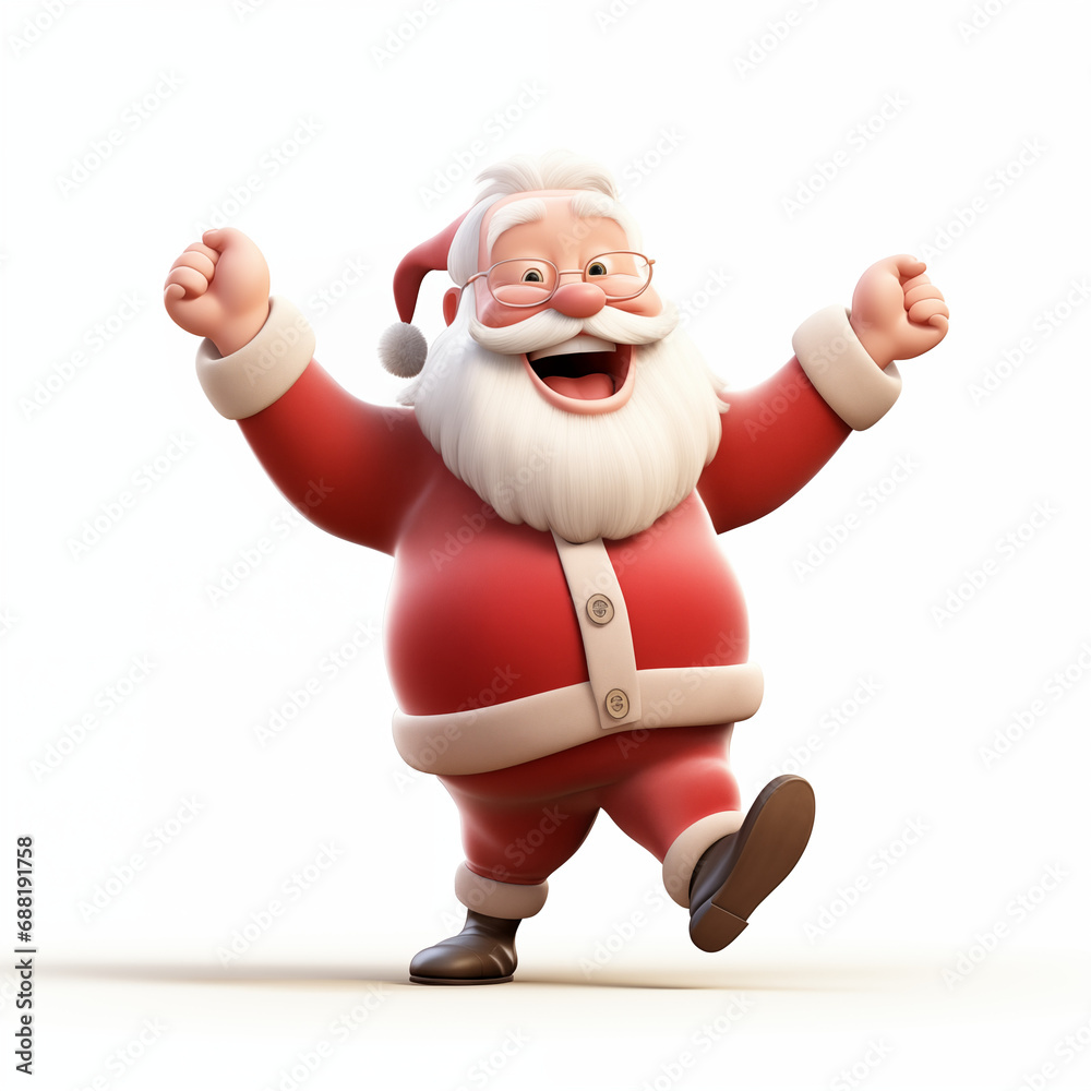 Cheerful Santa Claus in traditional red costume isolated on white background. New Year and winter holidays. Funny cartoon character for design greeting card, banner, poster, print Cheerful Santa Claus in traditional red costume isolated on white background. New Year and winter holidays. Funny cartoon character for design greeting card, banner, poster, print