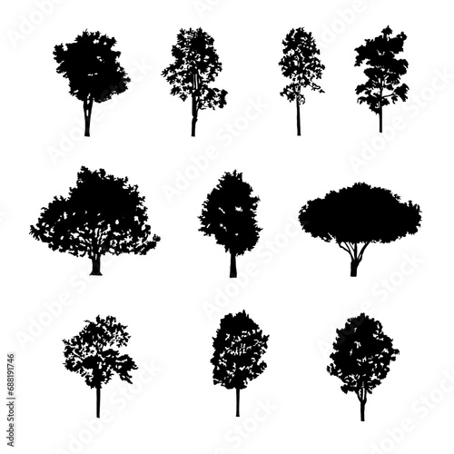 collection of black and white tree silhouettes