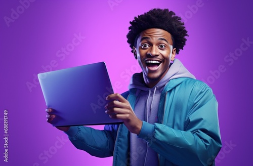 modern man on laptop with eyes wide open,