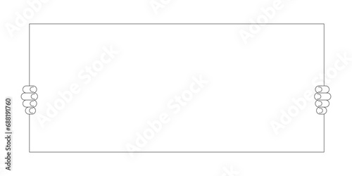 Holding blank placard cartoon human hands outline illustration. Carrying empty sign outline 2D isolated black and white vector image. Protest demonstration flat monochromatic drawing clip art
