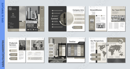 Brochure creative design. Multipurpose universal template, include cover, back and inside pages. Trendy minimalist flat geometric design. Vertical a4 format.