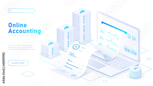 Online accounting white poster vector
