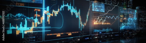 trading board with stock market charts and chart,