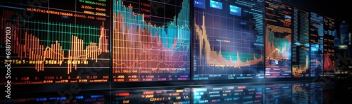 trading board with stock market charts and chart,