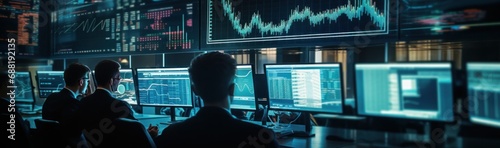 trading board with stock market charts and chart,