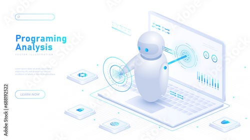 Programing analysis white poster vector