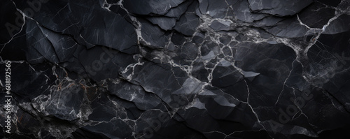 Black marble texture background  abstract pattern of gray lines in dark rock. Panoramic banner of marbled structure close-up. Concept of art  design  stone  surface