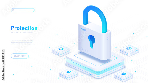 Protection of data white poster vector
