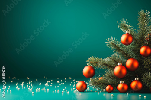 Christmas decorations on the green tree and lights background